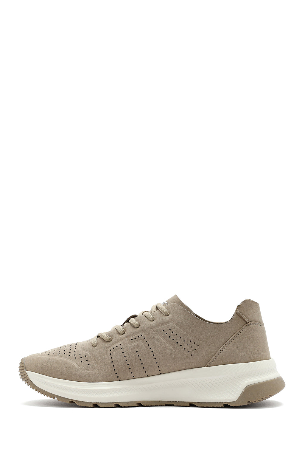 Erkek Bej Bağcıklı Nubuk Deri Sneaker