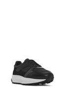 Men's Black Lace-up Thick-Sole Leather Sneaker | Derimod Men's Black Lace-up Thick-Sole Leather Sneaker | Derimod