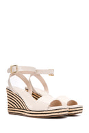 Women's Cream Ankle Strap Wedge Heel Espadrilles | Derimod Women's Cream Ankle Strap Wedge Heel Espadrilles | Derimod