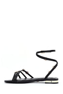 Women's Black Ankle Buckle Stoned Sandals | Derimod Women's Black Ankle Buckle Stoned Sandals | Derimod