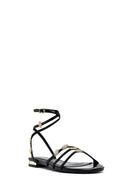 Women's Black Ankle Buckle Stoned Sandals | Derimod Women's Black Ankle Buckle Stoned Sandals | Derimod