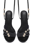 Women's Black Ankle Buckle Stoned Sandals | Derimod Women's Black Ankle Buckle Stoned Sandals | Derimod