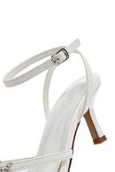 Women's White Ankle Buckle Stoned Thin Short Heeled Sandals | Derimod Women's White Ankle Buckle Stoned Thin Short Heeled Sandals | Derimod