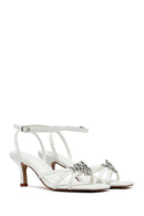 Women's White Ankle Buckle Stoned Thin Short Heeled Sandals | Derimod Women's White Ankle Buckle Stoned Thin Short Heeled Sandals | Derimod