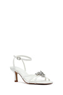 Women's White Ankle Buckle Stoned Thin Short Heeled Sandals | Derimod Women's White Ankle Buckle Stoned Thin Short Heeled Sandals | Derimod