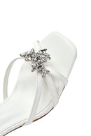Women's White Ankle Buckle Stoned Thin Short Heeled Sandals | Derimod Women's White Ankle Buckle Stoned Thin Short Heeled Sandals | Derimod