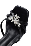 Women's Black Ankle Buckle Stoned Thin Short Heeled Sandals | Derimod Women's Black Ankle Buckle Stoned Thin Short Heeled Sandals | Derimod