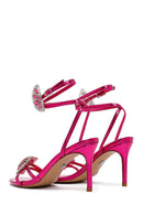 Women's Pink Ankle Buckle Stoned Thin Heel Sandals | Derimod Women's Pink Ankle Buckle Stoned Thin Heel Sandals | Derimod
