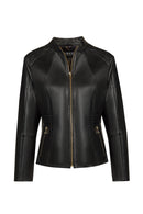 Lydia (Plus) Women's Black Wide Fit Zippered Leather Jacket | Derimod Lydia (Plus) Women's Black Wide Fit Zippered Leather Jacket | Derimod
