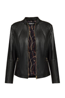Lydia (Plus) Women's Black Wide Fit Zippered Leather Jacket | Derimod Lydia (Plus) Women's Black Wide Fit Zippered Leather Jacket | Derimod