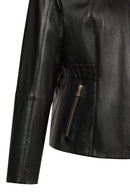 Lydia (Plus) Women's Black Wide Fit Zippered Leather Jacket | Derimod Lydia (Plus) Women's Black Wide Fit Zippered Leather Jacket | Derimod