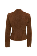 Lara Women's Brown Short Suede Leather Jacket | Derimod Lara Women's Brown Short Suede Leather Jacket | Derimod