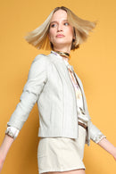 Cherie Women's Beige Slim Short Leather Jacket | Derimod Cherie Women's Beige Slim Short Leather Jacket | Derimod