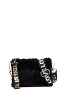 Women's Black Long Strap Plush Clutch Bag | Derimod Women's Black Long Strap Plush Clutch Bag | Derimod