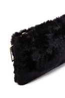 Women's Black Long Strap Plush Clutch Bag | Derimod Women's Black Long Strap Plush Clutch Bag | Derimod