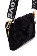 Women's Black Long Strap Plush Clutch Bag | Derimod Women's Black Long Strap Plush Clutch Bag | Derimod