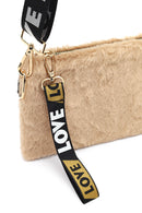 Women's Tan Long Strap Plush Clutch Bag | Derimod Women's Tan Long Strap Plush Clutch Bag | Derimod