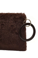 Women's Brown Chain Strap Plush Clutch Bag | Derimod Women's Brown Chain Strap Plush Clutch Bag | Derimod