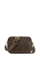 Women's Mink Long Strap Suede Leather Crossbody Bag | Derimod Women's Mink Long Strap Suede Leather Crossbody Bag | Derimod