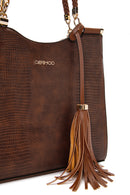 Women's Tan Printed Long Strap Shoulder Bag | Derimod Women's Tan Printed Long Strap Shoulder Bag | Derimod