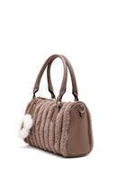 Women's Mink Long Strapped Plush Shoulder Bag with Accessories | Derimod Women's Mink Long Strapped Plush Shoulder Bag with Accessories | Derimod