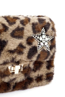 Women's Leopard Long Chain Strap Plush Shoulder Bag | Derimod Women's Leopard Long Chain Strap Plush Shoulder Bag | Derimod