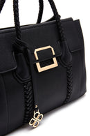 Women's Black Long Strap Woven Detailed Shoulder Bag | Derimod Women's Black Long Strap Woven Detailed Shoulder Bag | Derimod