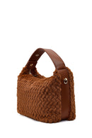 Women's Brown Long Strap Plush Shoulder Bag with Charms | Derimod Women's Brown Long Strap Plush Shoulder Bag with Charms | Derimod