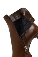 Woman Brown Zippered Thin Heeled Leather Boot | Derimod Woman Brown Zippered Thin Heeled Leather Boot | Derimod