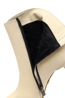 Women's Cream Zippered Thin Heeled Leather Boot | Derimod Women's Cream Zippered Thin Heeled Leather Boot | Derimod