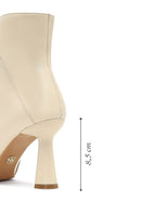 Women's Cream Zippered Thin Heeled Leather Boot | Derimod Women's Cream Zippered Thin Heeled Leather Boot | Derimod