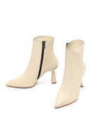 Women's Cream Zippered Thin Heeled Leather Boot | Derimod Women's Cream Zippered Thin Heeled Leather Boot | Derimod