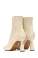 Women's Cream Zippered Thin Heeled Leather Boot | Derimod Women's Cream Zippered Thin Heeled Leather Boot | Derimod