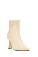 Women's Cream Zippered Thin Heeled Leather Boot | Derimod Women's Cream Zippered Thin Heeled Leather Boot | Derimod