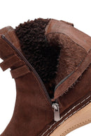 Woman Brown Zippered Suede Leather Teddy Bot | Derimod Woman Brown Zippered Suede Leather Teddy Bot | Derimod