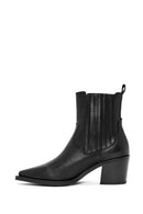 Woman Black Chunky Heels Leather Cowboy Boots | Derimod Woman Black Chunky Heels Leather Cowboy Boots | Derimod