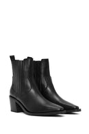 Woman Black Chunky Heels Leather Cowboy Boots | Derimod Woman Black Chunky Heels Leather Cowboy Boots | Derimod