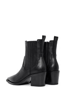 Woman Black Chunky Heels Leather Cowboy Boots | Derimod Woman Black Chunky Heels Leather Cowboy Boots | Derimod