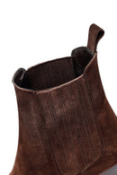 Woman Brown Chunky Heel Suede Leather Chelsea Boots | Derimod Woman Brown Chunky Heel Suede Leather Chelsea Boots | Derimod
