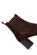 Woman Brown Chunky Heel Suede Leather Chelsea Boots | Derimod Woman Brown Chunky Heel Suede Leather Chelsea Boots | Derimod