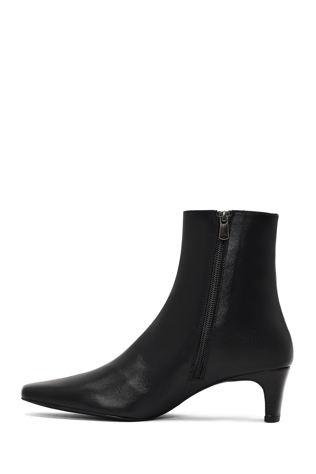 Kadın Siyah Fermuarlı Kalın Topuklu Deri Bot