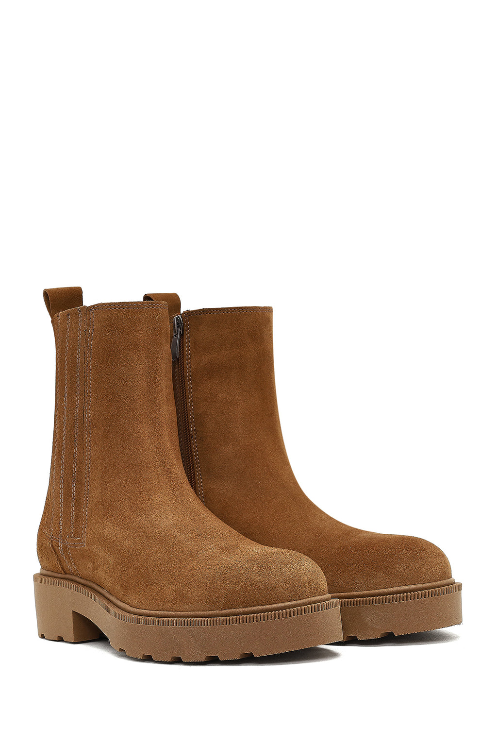 Kadın Vizon Fermuarlı Kalın Tabanlı Süet Deri Bot