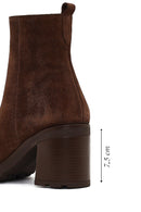 Women's Brown Zippered Thick Heeled Suede Leather Boot | Derimod Women's Brown Zippered Thick Heeled Suede Leather Boot | Derimod