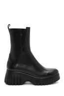 Woman Black Thick-Soled Zippered Leather Boat | Derimod Woman Black Thick-Soled Zippered Leather Boat | Derimod