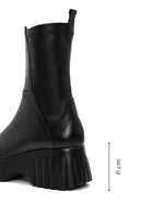 Woman Black Thick-Soled Zippered Leather Boat | Derimod Woman Black Thick-Soled Zippered Leather Boat | Derimod