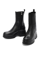 Woman Black Thick-Soled Zippered Leather Boat | Derimod Woman Black Thick-Soled Zippered Leather Boat | Derimod