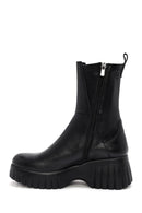 Woman Black Thick-Soled Zippered Leather Boat | Derimod Woman Black Thick-Soled Zippered Leather Boat | Derimod