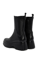 Woman Black Thick-Soled Zippered Leather Boat | Derimod Woman Black Thick-Soled Zippered Leather Boat | Derimod