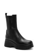 Woman Black Thick-Soled Zippered Leather Boat | Derimod Woman Black Thick-Soled Zippered Leather Boat | Derimod