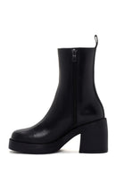 Woman Black Chunky Heel Zippered Leather Boat | Derimod Woman Black Chunky Heel Zippered Leather Boat | Derimod
